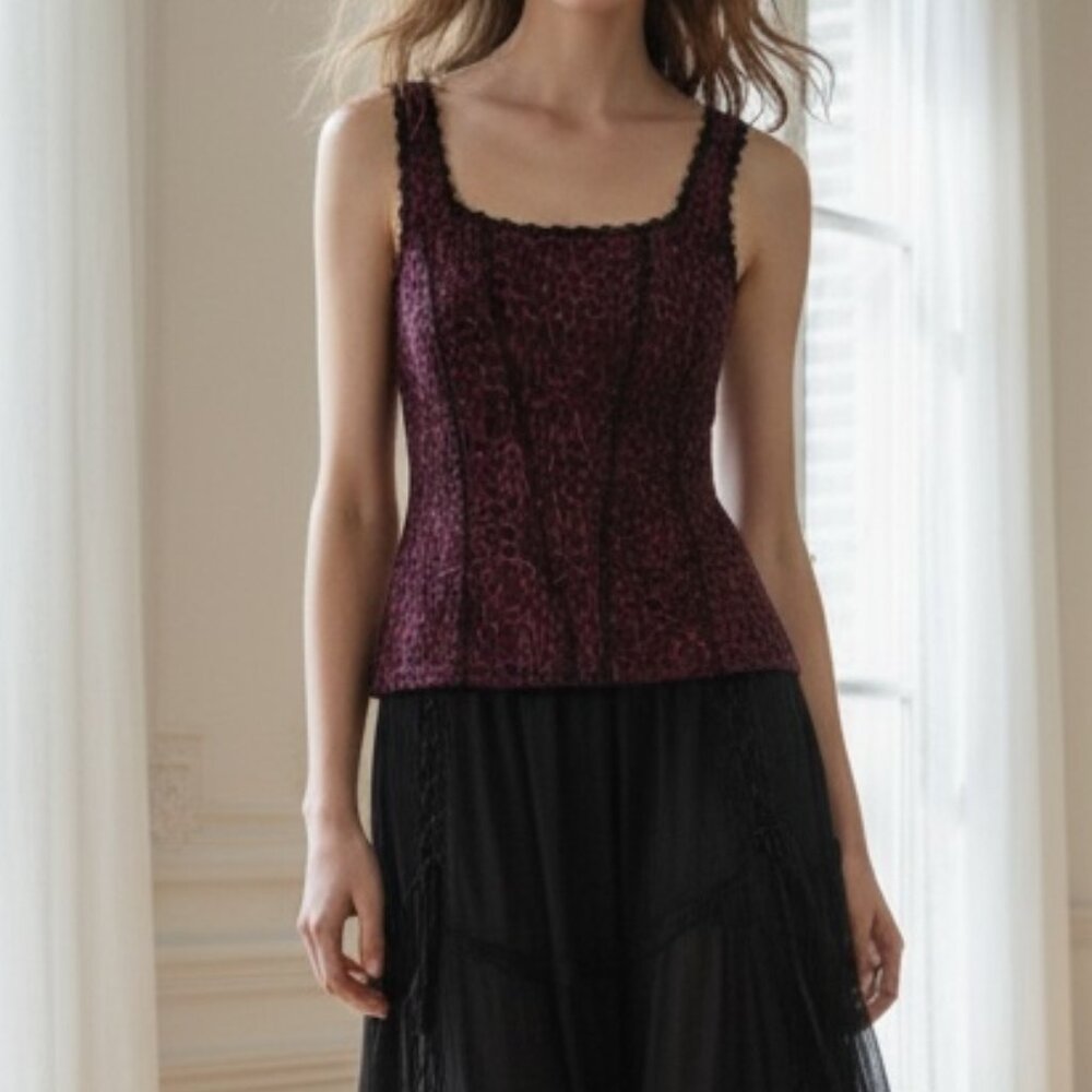 White House Black Market Red Leopard Whimsigoth Tank  Top XS